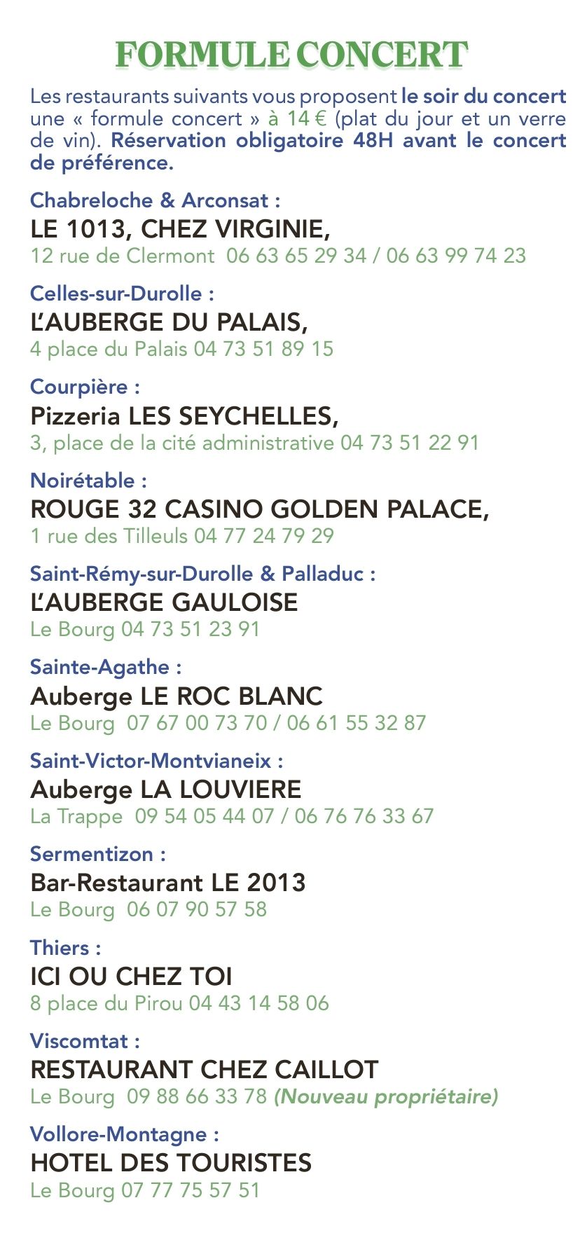 RESTAURANTS FORMULE  CONCERT 